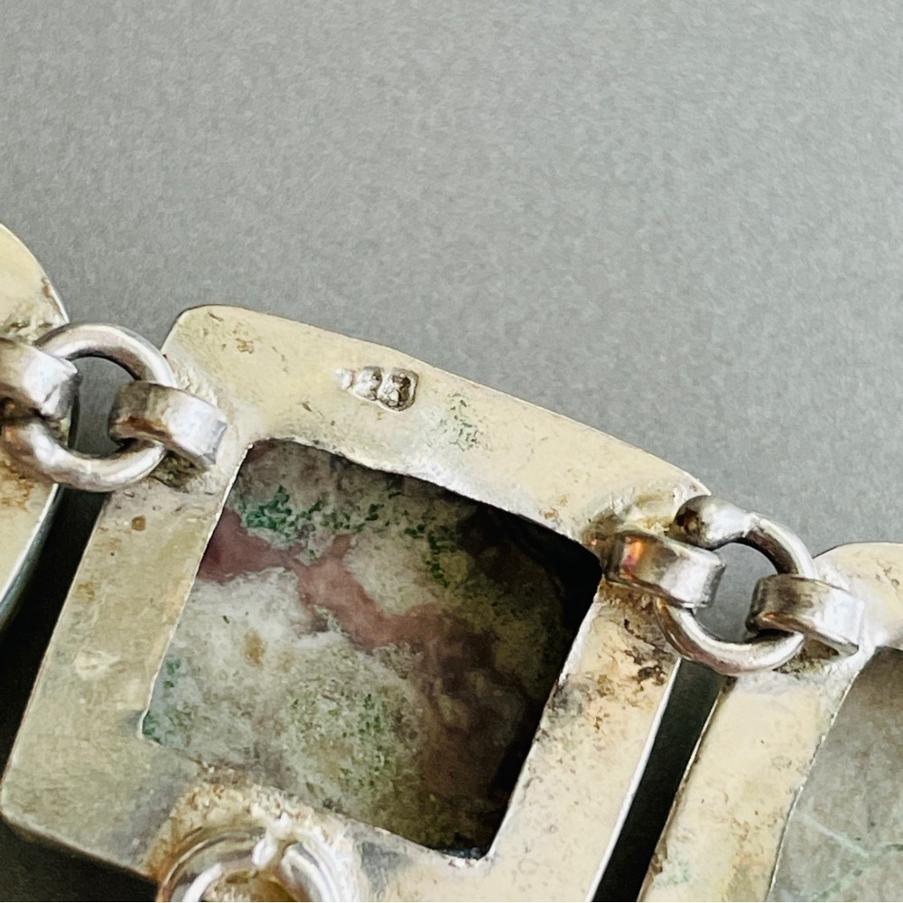 MASSIVE VARISCITE AGATE STERLING SILVER HUGE DOUBLE ROW TOGGLE CLASP BRA… - Picture 10 of 11